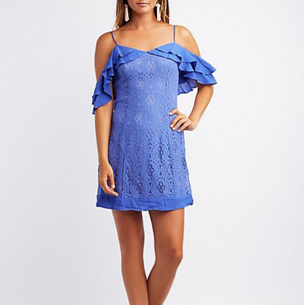 Lace Ruffle Cold Shoulder Dress